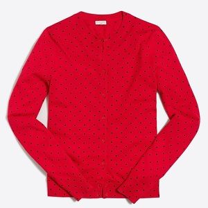 JCrew XL Caryn Cardigan Red with Black Polka Dots